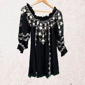 Vintage Collection Black Embellished Ruffled 3/4 Sleeve Blouse